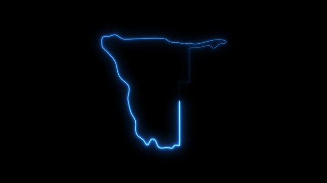 Namibia Map Outline Glowing Blue Neon Light Black Background
