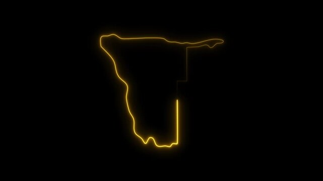 Glowing Yellow Outline Map of Namibia Africa Neon Border Black Background