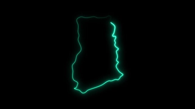 Glowing Green Outline Map of Ghana on Black Background for Infographic Use Ghana map neon map