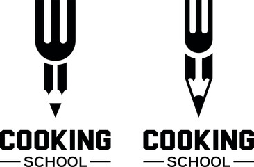 cooking school logo design with fork and pencil