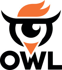 Owl logo with orange flame on head