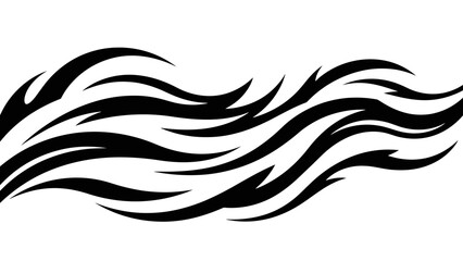 Abstract Black Wavy Flowing Lines, Dynamic Graphic Element on Isolated White Background