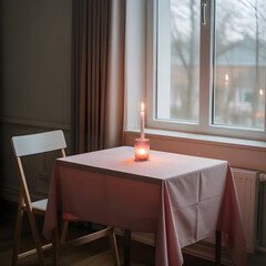 Cozy table setting with candle