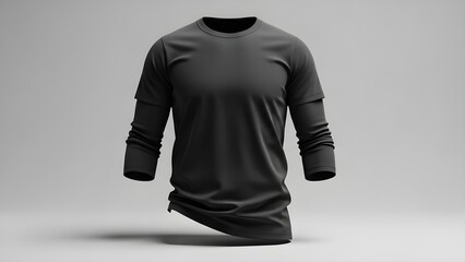 Clean Black Full Sleeve Front Facing T-Shirt Mockup with Realistic Folds