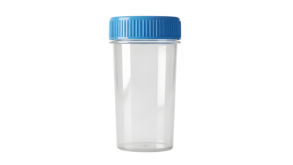 Empty Clear Plastic Sample Container with Blue Cap Product Shot