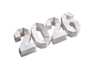 3D bold numerals 2026, isolated on white background, high-resolution, modern 3D typography, design, studio lighting