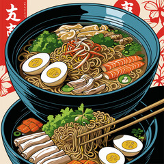 Japanese ramen vector illustration with natural colors