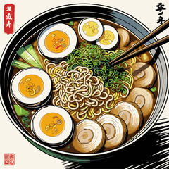 Japanese ramen vector illustration with natural colors