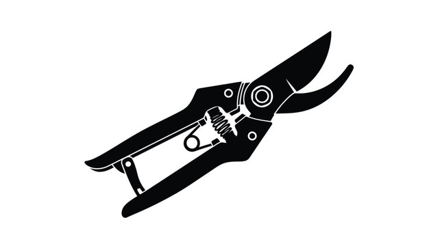 A black and white illustration of pruning shears a gardening tool