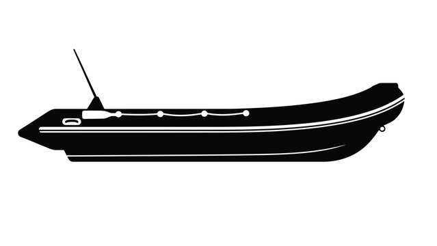 Simple black and white illustration of a small rowing boat with an oar