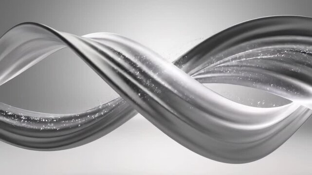 Abstract silver waves intertwining in a sleek, modern design on a white background