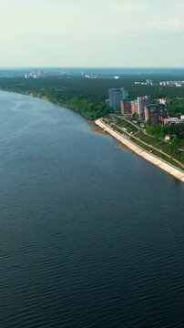 Panoramic view of seversk cityscape embracing the tom river. Clip