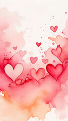 Abstract Watercolor Valentine Background with Floating Hearts