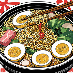 Japanese ramen vector illustration with natural colors