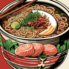 Japanese ramen vector illustration with natural colors