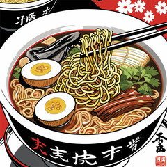 Japanese ramen vector illustration with natural colors