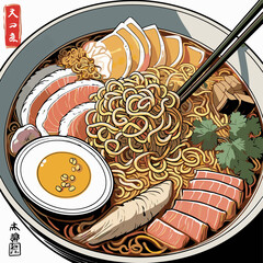 Japanese ramen vector illustration with natural colors