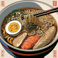 Japanese ramen vector illustration with natural colors