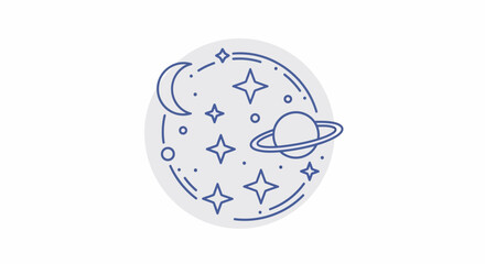 Celestial sphere illustration featuring stars, planets, and a crescent moon in a cosmic design. © Heruu