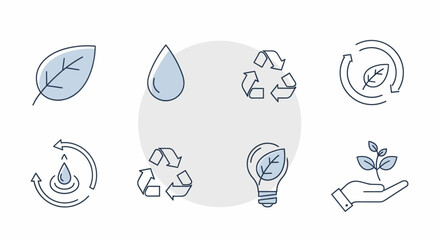 Eco-friendly icons representing nature, recycling, and environmental sustainability concepts.