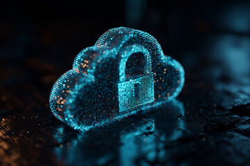 Cybersecurity concept, digital lock protecting data cloud, information protection