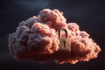 Cybersecurity concept, digital lock protecting data cloud, information protection