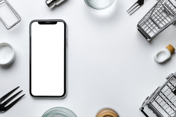 E-commerce product shot, smartphone on white background with copy space, online shopping