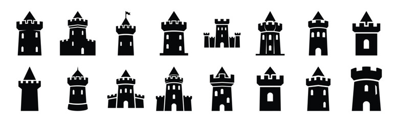 castle tower silhouette icon set © ganesh106