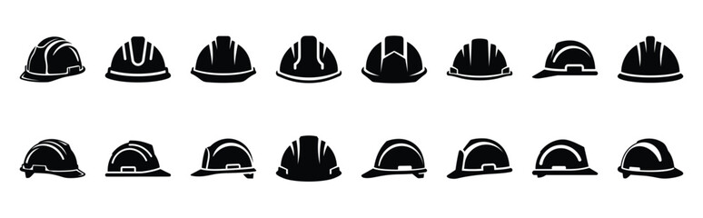 construction helmet silhouette icon set
