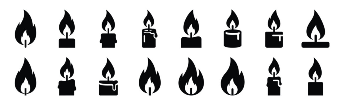 candle flame silhouette icon set
