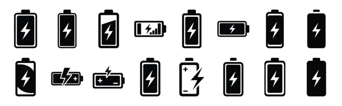 charging battery silhouette icon set