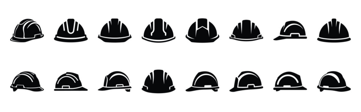 construction helmet silhouette icon set