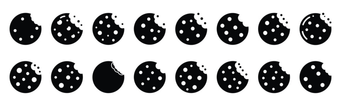 cookie bite silhouette icon set