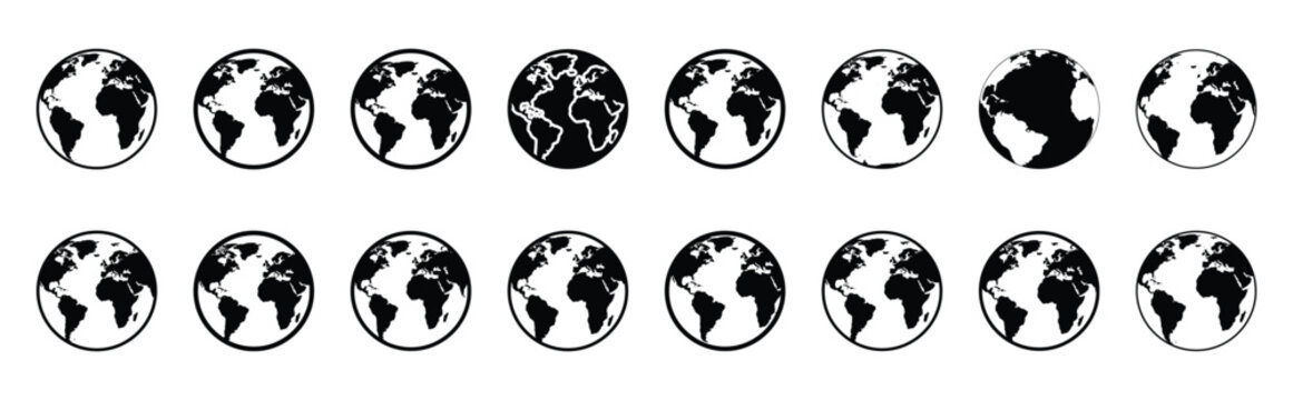 earth globe silhouette icon set