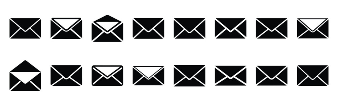 email envelope silhouette icon set