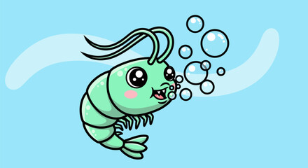Obraz premium Cute Cartoon Shrimp Character Illustration.
