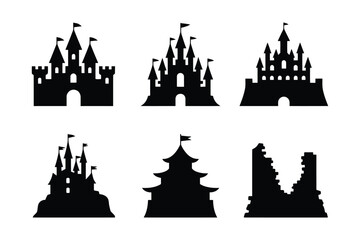 Obraz premium Historic Castle and Fortress Silhouettes of Various Cultures