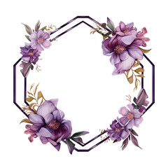 Elegant Hexagon Floral Frame with Purple Blooms