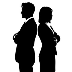 Businessman and businesswoman standing back to back Isolated On Transparent Background.