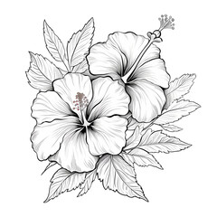 Vintage Botanical Illustration of Hibiscus Flowers