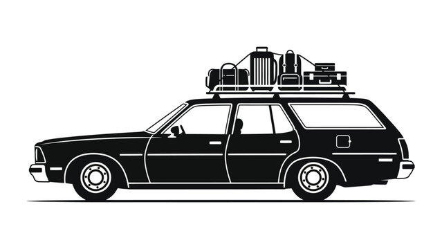 Vintage station wagon packed with luggage ready for a road trip adventure