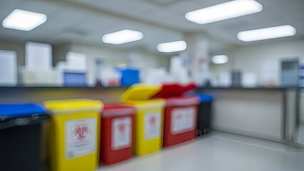 Blurred Hospital Waste Bins Medical Disposal Safety Concept