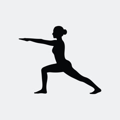 Silhouette woman performing Warrior Two yoga pose meditation exercise healthy lifestyle vector illustration