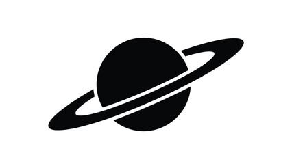 A simple black silhouette illustration of saturn with prominent rings © Nasima