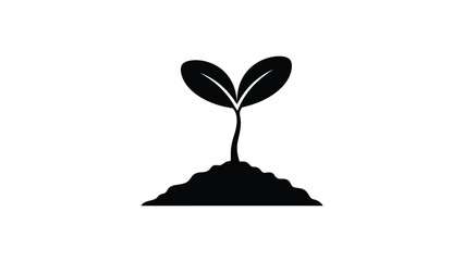 A simple black silhouette of a growing plant sprout with soil © Nasima