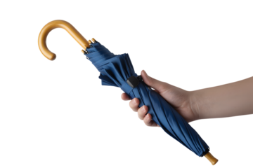 stylish blue umbrella being held . Isolated on transparent background, png