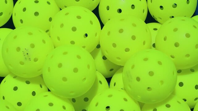 Pickleball balls close view and the balls beeing dropped in