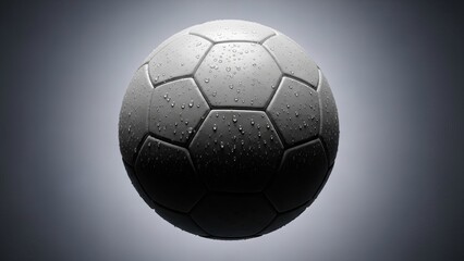 A soccer ball suspended in mid-air against a gray background