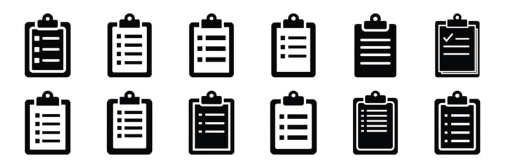 Collection of Silhouette clipboard list icon set isolated on transparent background. Vector illustration set. © KartikChandro