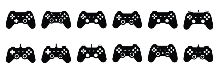 Collection of Silhouette controller game icon set isolated on transparent background. Vector illustration set. © KartikChandro